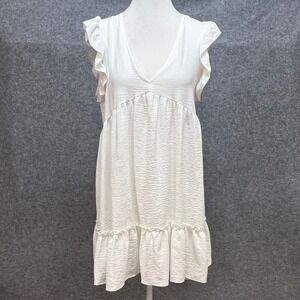 Altar'd State White Textured Ruffle Babydoll Mini Dress V-Neck Cottagecore Small